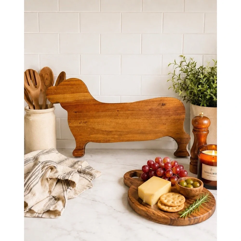 World Market Acacia Dachshund Serving Board 19